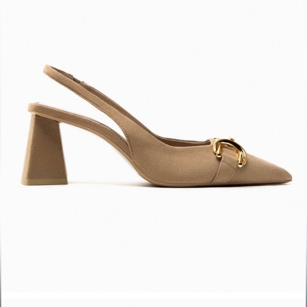 ZARA GOLD CHAIN BLOCK HEELS BRAND NEW WITH TAGS US 8 EUR 39 - Picture 2 of 6